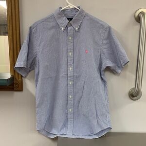 Ralph Lauren Mens Blue and White Striped Button Down Seer Sucker Shirt Size M